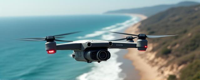 Dron de vigilancia costera realizando monitoreo automatizado